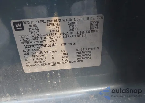 2014 Chevrolet Silverado 1500 Work Truck 2Wt z USA, uszkodzony, nr VIN 3GCUKPEC8EG159150